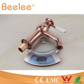 2015 Low Arc Rose Gold Basin Faucet with Ceramic Lever Handle Ql14028b